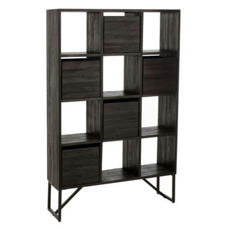 Étagère Avec Tiroirs en Bois "Teck" 158cm Noir|Bibliothèque|Paris Prix