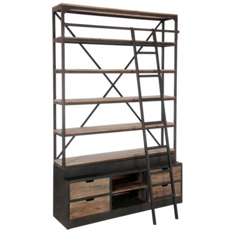 Etagère 4 Niveaux "Echelle" 243cm Naturel & Noir|Bibliothèque|Paris Prix