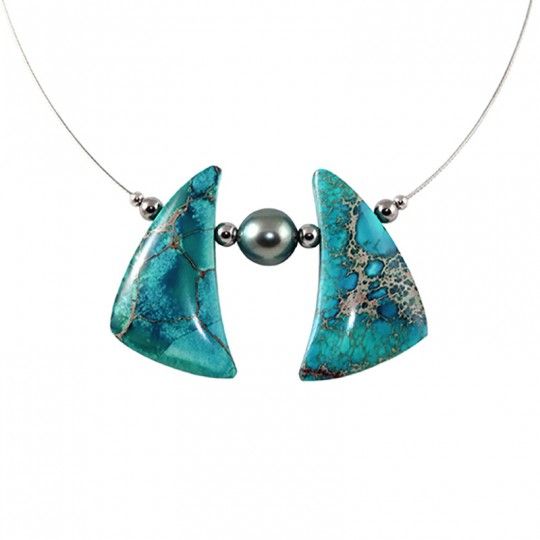 Collier pierre Jaspe turquoise et perle de Tahiti