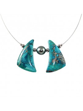 Collier pierre Jaspe turquoise et perle de Tahiti