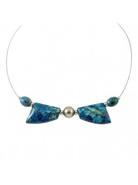 Collier pierre Jaspe turquoise perles de Tahiti