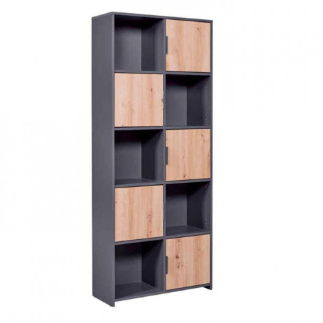 Étagère 5 Tiroirs "Gemeno" 185cm Gris & Chêne|Bibliothèque|Paris Prix