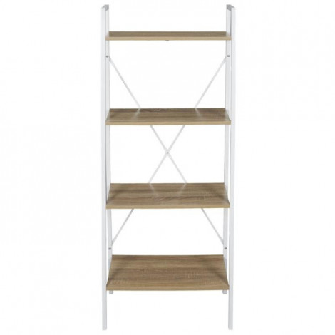 Étagère Déco "Bois & Métal" 148cm Blanc & Naturel|Bibliothèque|Paris Prix