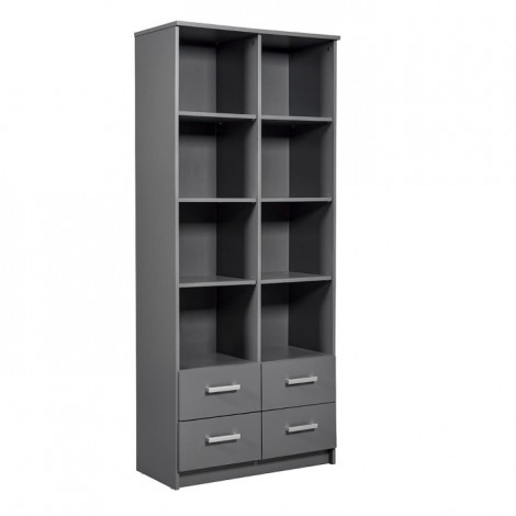 Étagère 4 Niveaux & 4 Portes "Azio" 91cm Gris|Bibliothèque|Paris Prix