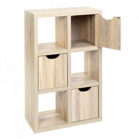 Meuble 6 Cubes & 3 Portes "Bivoak" 95cm Naturel|Bibliothèque|Paris Prix