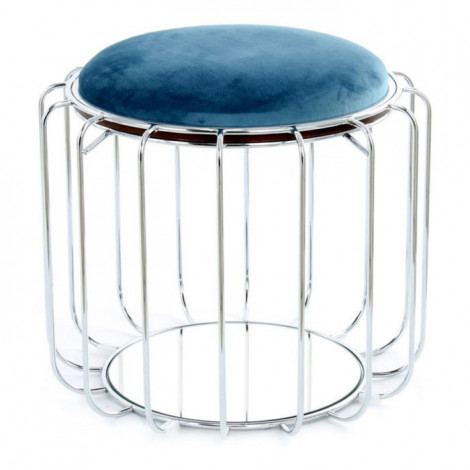 Pouf & Table d'Appoint "Comfortable" 50cm Bleu Pétrole & Argent|Table Basse|Paris Prix