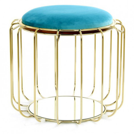 Pouf & Table d'Appoint "Comfortable" 50cm Turquoise & Or|Table Basse|Paris Prix