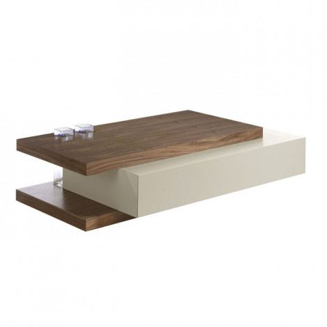 Table Basse 1 Tiroir & 2 Vases "Niebla" 140cm Marron|Table Basse|Paris Prix