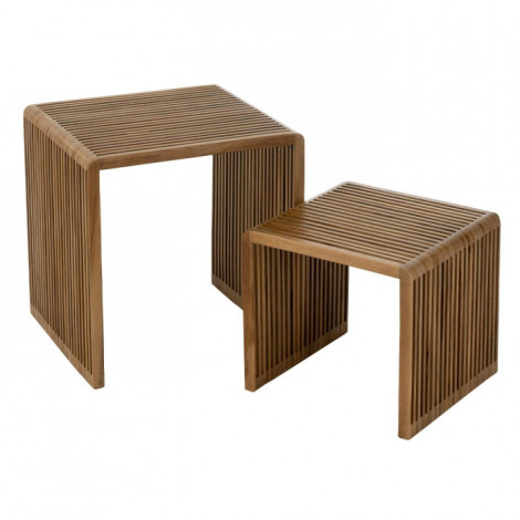 Lot de 2 Tables Basses en Bois "Teck" 50cm Naturel|Table Basse|Paris Prix