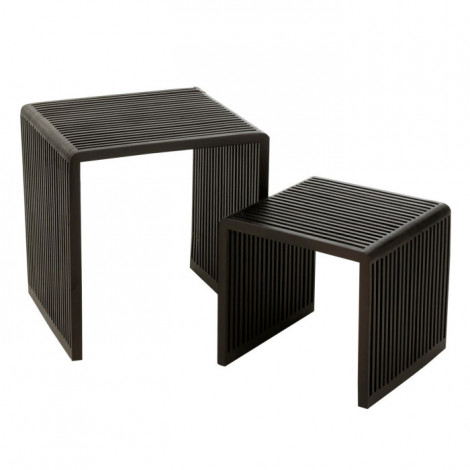 Lot de 2 Tables Basses en Bois "Teck" 50cm Noir|Table Basse|Paris Prix