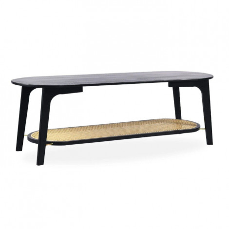 Table Basse Design Avec Cannage "Coralie" 120cm Noir|Table Basse|Paris Prix