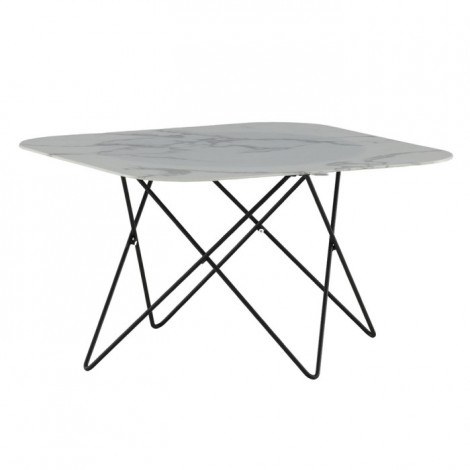 Table Basse en Verre Marbré "Tristar" 80cm Blanc|Table Basse|Paris Prix