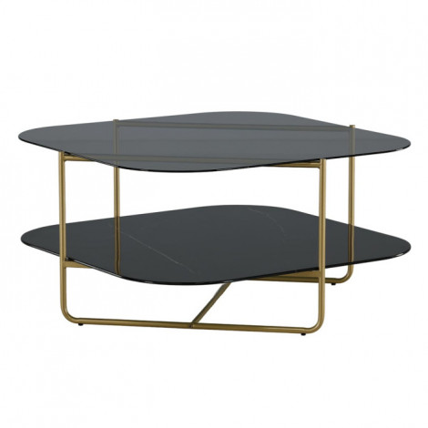 Table Basse en Verre "Un-Line" 85cm Noir & Or|Table Basse|Paris Prix