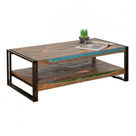 Table Basse Rectangulaire en Teck Industriel "Loft" 120cm Marron|Table Basse|Paris Prix