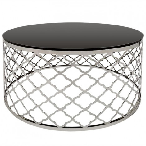 Table Basse en Verre "Aidaz" 80cm Noir & Argent|Table Basse|Paris Prix