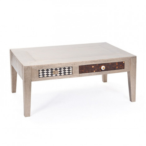 Table Basse Design Bois Massif "Aztek" 110cm Gris|Table Basse|Paris Prix