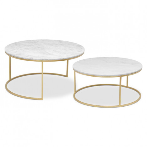 Lot de 2 Tables Basses "Geon" 78cm Blanc & Or|Table Basse|Paris Prix