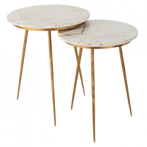 Lot de 2 Tables Gigognes "Lolita" 56cm Or & Blanc|Table Basse|Paris Prix