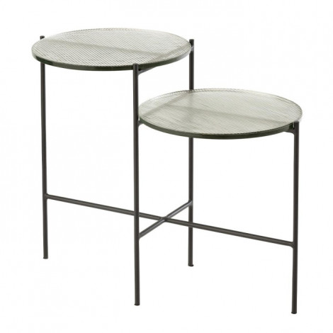 Table Gigogne 2 Niveaux "Rita" 80cm Transparent & Noir|Table Basse|Paris Prix