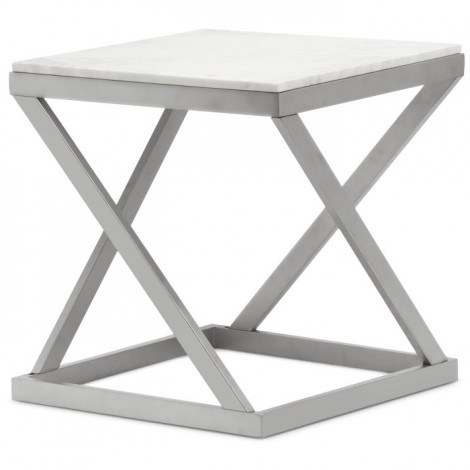 Table d'Appoint Design "Palamo" 57cm Argent & Blanc|Table Basse|Paris Prix
