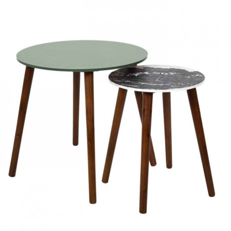Lot de 2 Tables Gigognes "Admira" 48cm Vert & Noir|Table Basse|Paris Prix