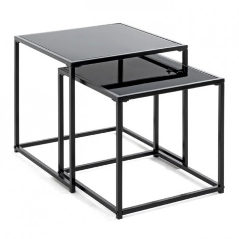 Lot de 2 Tables d'Appoint "Cromano" 40cm Noir|Table Basse|Paris Prix