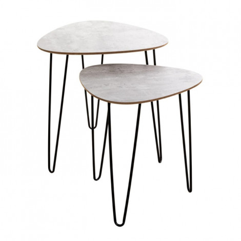 Lot de 2 Tables d'Appoint "Lamy" 48cm Noir & Béton|Table Basse|Paris Prix