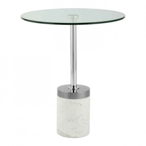 Table d'Appoint en Marbre "Lana" 53cm Argent & Blanc|Table Basse|Paris Prix