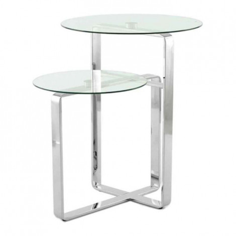 Table d'Appoint 2 Plateaux Design "Katris" 60cm Argent|Table Basse|Paris Prix