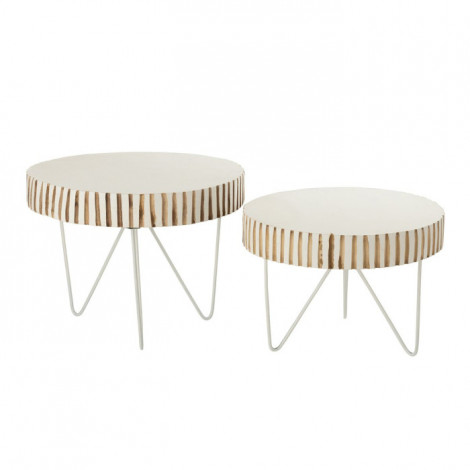 Lot de 2 Tables d'Appoint en Bois "Ying" 48cm Blanc & Naturel|Table Basse|Paris Prix