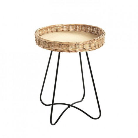 Table d'Appoint Osier "Irène" 51cm Naturel & Noir|Table Basse|Paris Prix