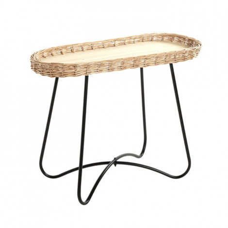 Table d'Appoint Osier "Irène" 70cm Naturel & Noir|Table Basse|Paris Prix