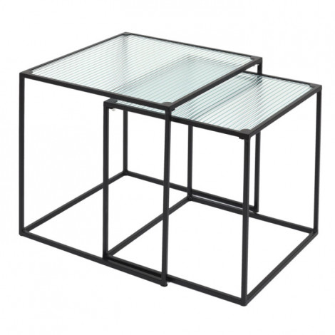 Lot de 2 Tables d'Appoint Gigognes "Verre" 40cm Noir|Table Basse|Paris Prix