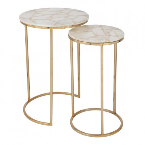 Lot de 2 Tables d'Appoint Gigognes "Pierre" 61cm Blanc|Table Basse|Paris Prix