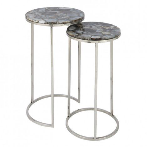 Lot de 2 Tables d'Appoint Gigognes "Pierre" 61cm Gris|Table Basse|Paris Prix