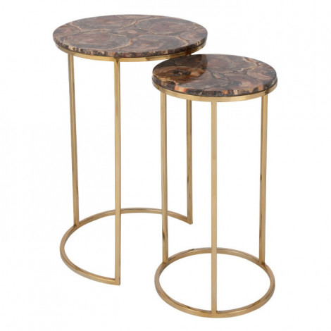 Lot de 2 Tables d'Appoint Gigognes "Pierre" 61cm Marron|Table Basse|Paris Prix