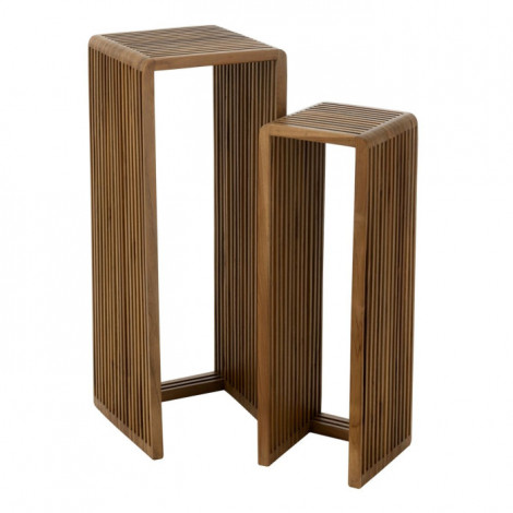 Lot de 2 Tables d'Appoint en Bois "Teck" 88cm Naturel|Table Basse|Paris Prix
