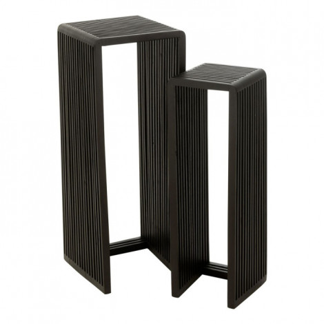 Lot de 2 Tables d'Appoint en Bois "Teck" 88cm Noir|Table Basse|Paris Prix