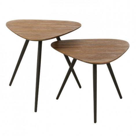 Lot de 2 Tables d'Appoint Triangles "Teck" 50cm Naturel|Table Basse|Paris Prix