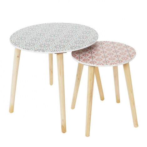 Lot de 2 Tables Gigognes d'Appoint "Patio" 48cm Rouge & Noir|Table Basse|Paris Prix