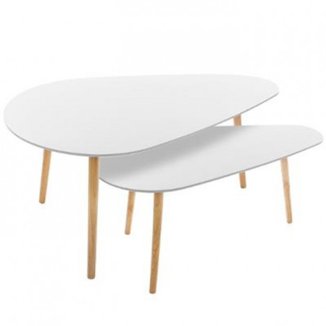 Lot de 2 Tables à Café en Bois "Mileo" 98cm Blanc|Table Basse|Paris Prix
