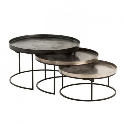 Lot de 3 Tables Gigognes "Gold" 80cm Noir|Table Basse|Paris Prix