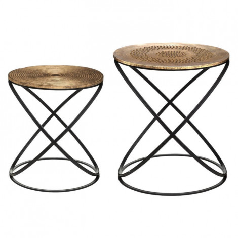 Lot de 2 Tables d'Appoint "Jorda" 45cm Noir & Cuivre|Table Basse|Paris Prix