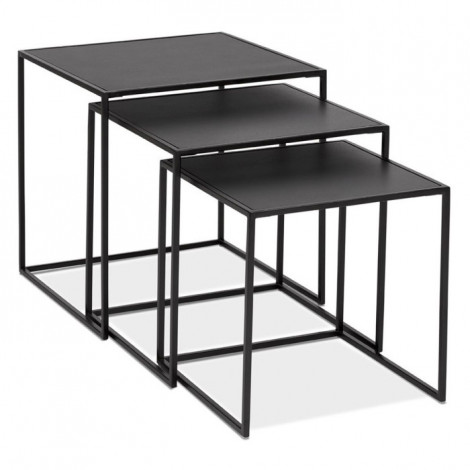 Lot de 3 Tables Gigognes en Métal "Lino" 50cm Noir|Table Basse|Paris Prix