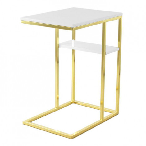 Table d'Appoint Design "Lucilla" 60cm Blanc & Or|Table Basse|Paris Prix
