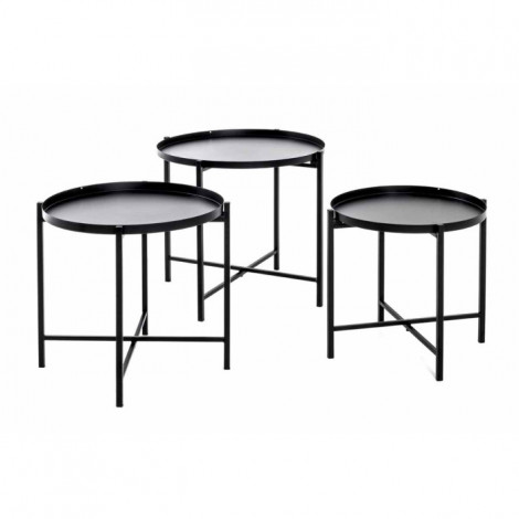 Lot de 3 Tables d'Appoint Design "Kwami" 48cm Noir|Table Basse|Paris Prix