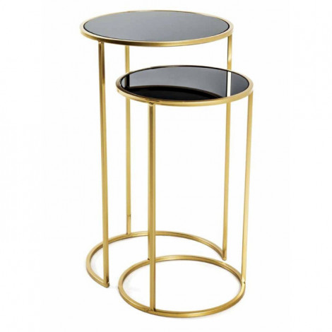 Lot de 2 Tables d'Appoint "Eddy" 60cm Or & Noir|Table Basse|Paris Prix