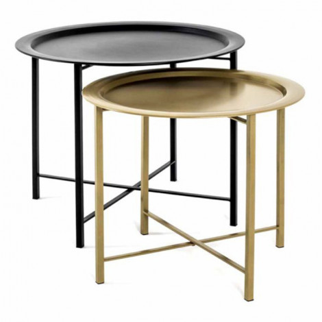 Lot de 2 Tables d'Appoint "Gabin" 62cm Noir & Or|Table Basse|Paris Prix