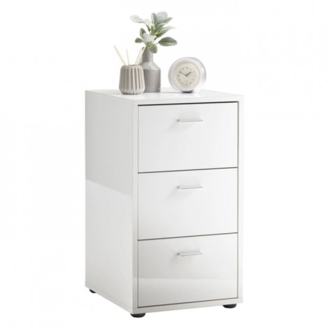 Table d'Appoint 3 Tiroirs Design "Gania" 62cm Blanc Laqué|Table Basse|Paris Prix