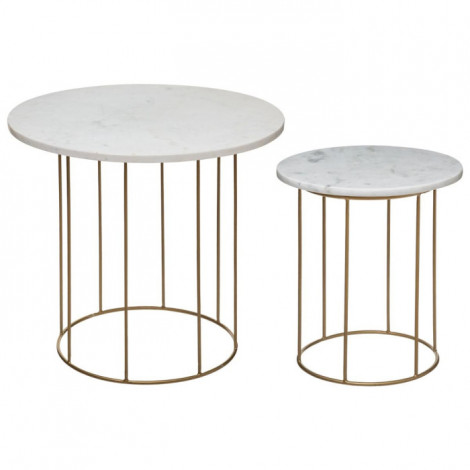 Lot de 2 Tables d'Appoint "Good" 60cm Blanc & Or|Table Basse|Paris Prix